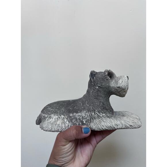 Vintage 1982 Small Sandicast Schnauzer Dog Sculpture, Laying - Picture 10 of 13